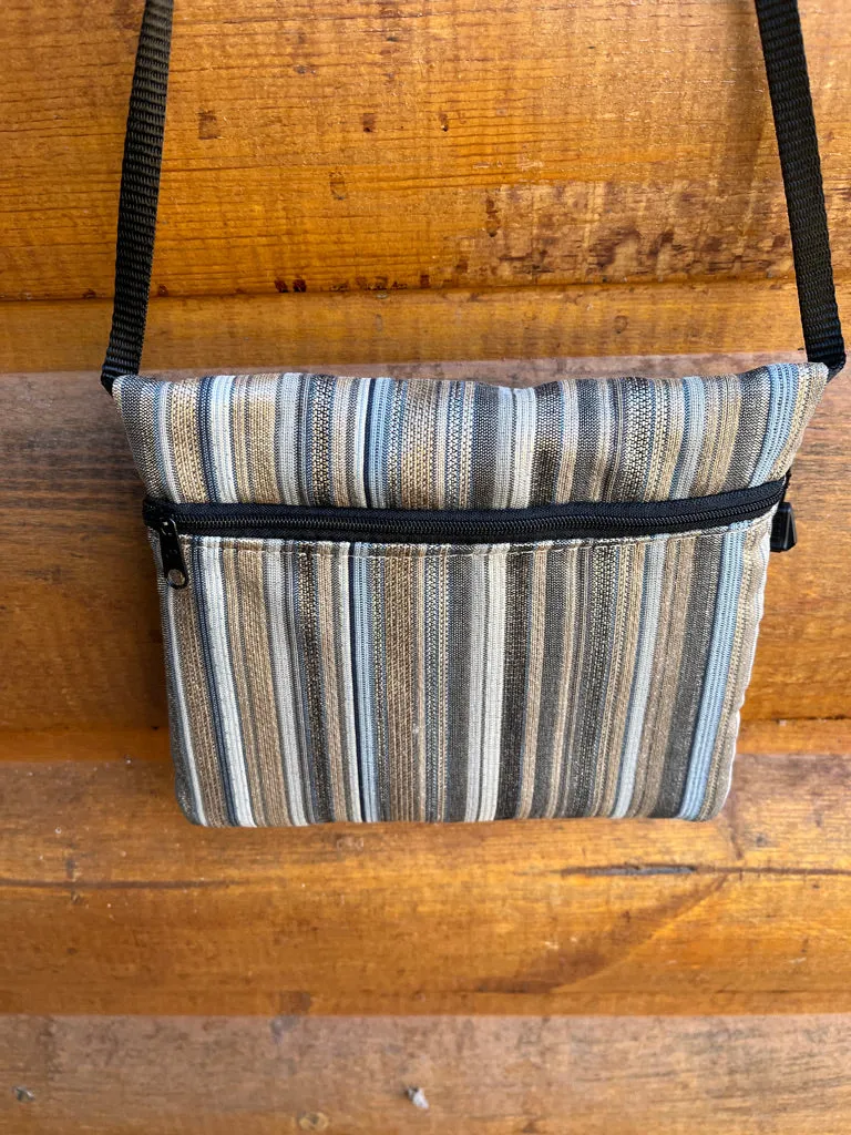 3 Zip Bag Gray- Stripe Print Fabric