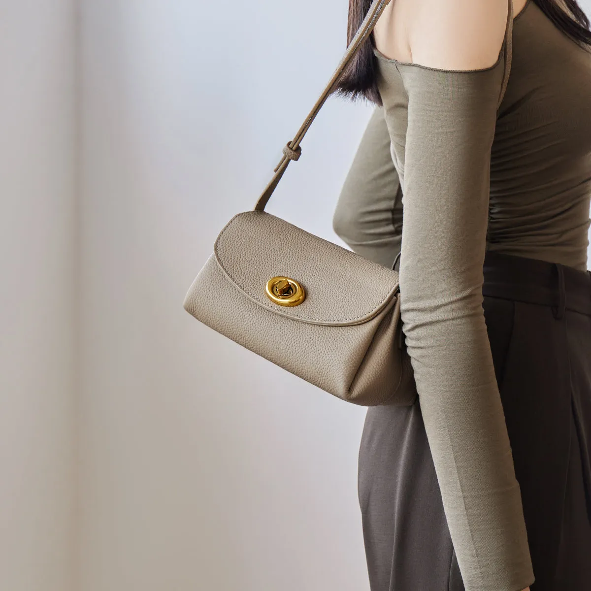 Baguette Twist Lock Leather Shoulder Bag