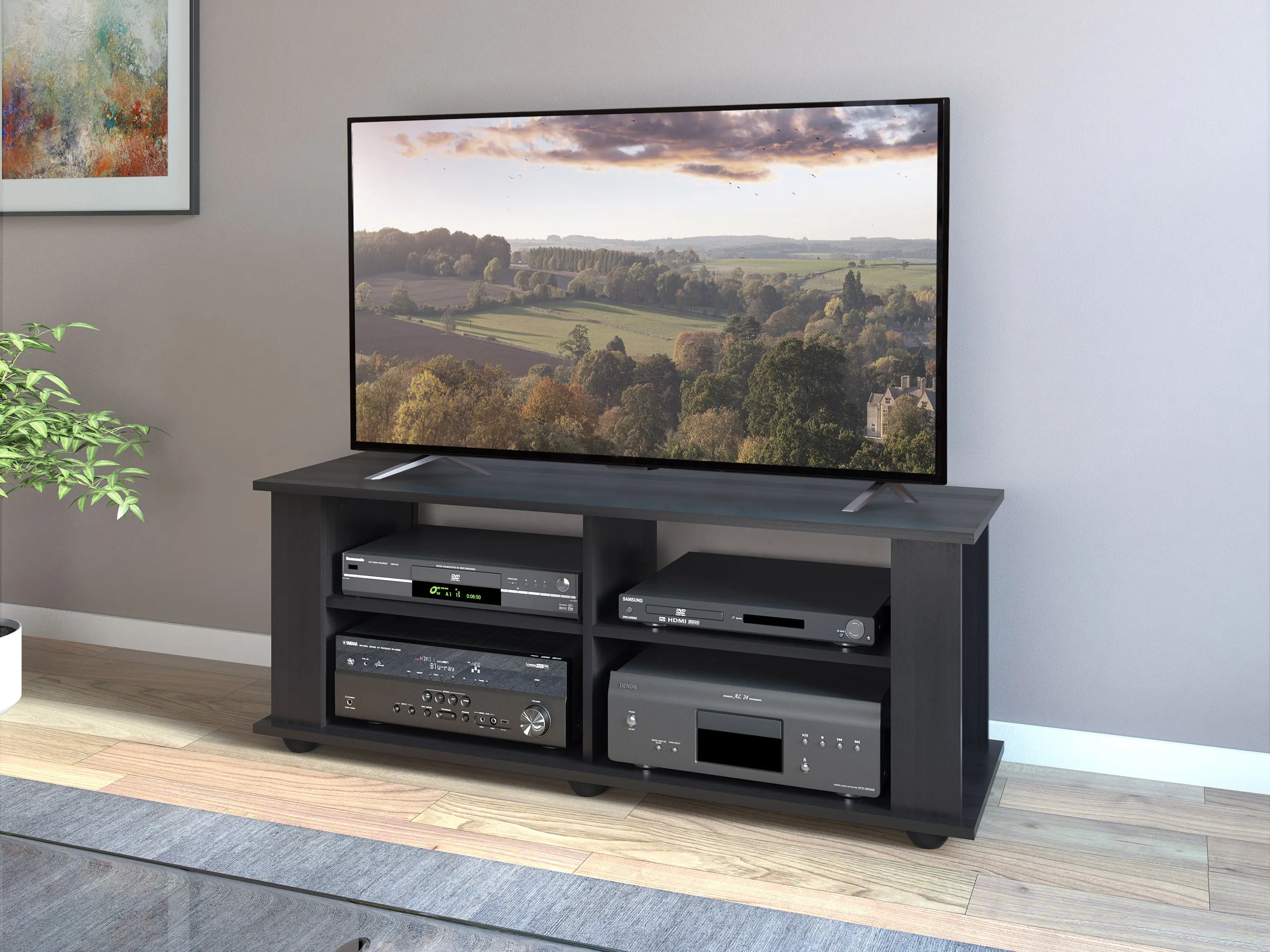 Black Wooden TV Stand, TVs up to 55"