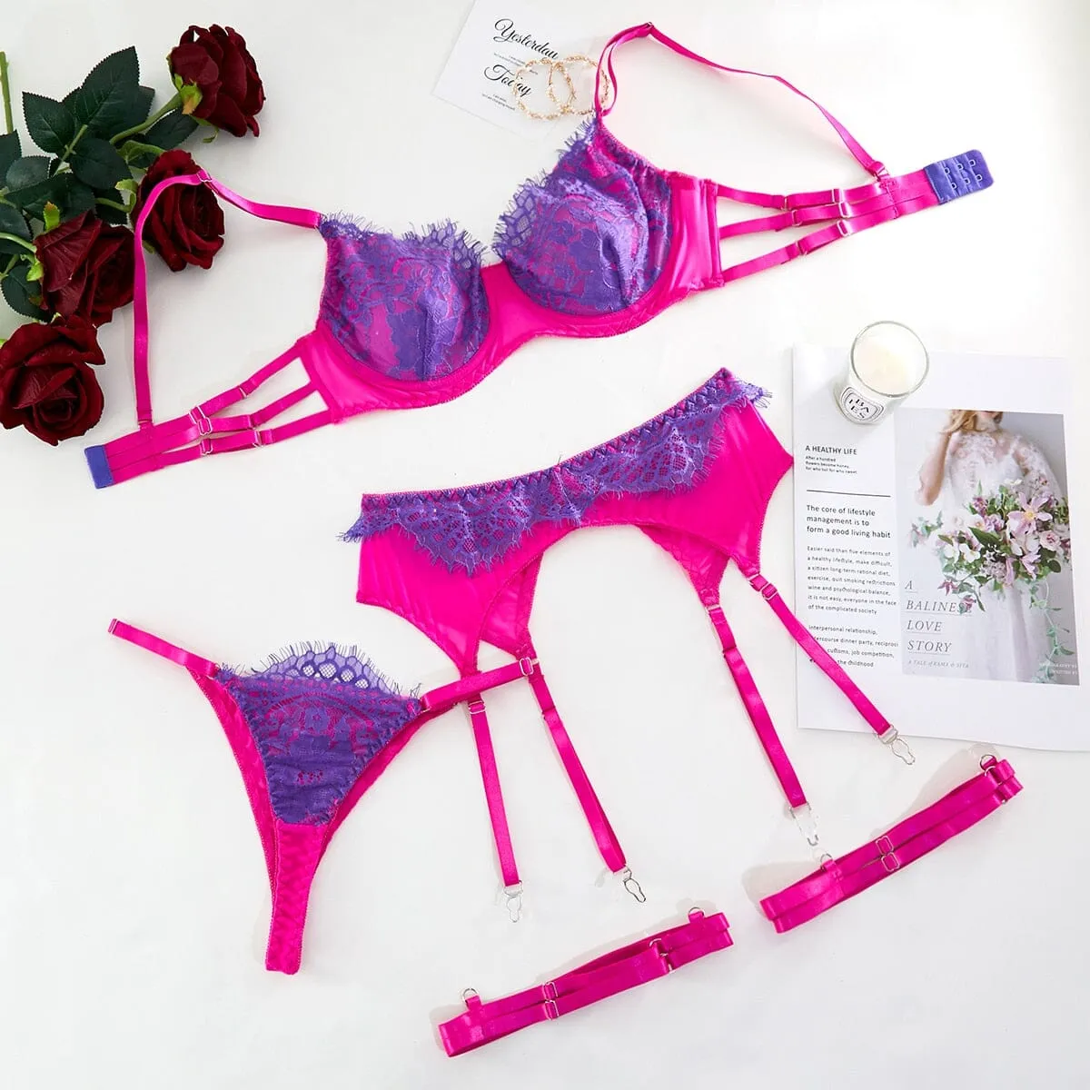 Chic Lace Trio Push-Up Underwire Set