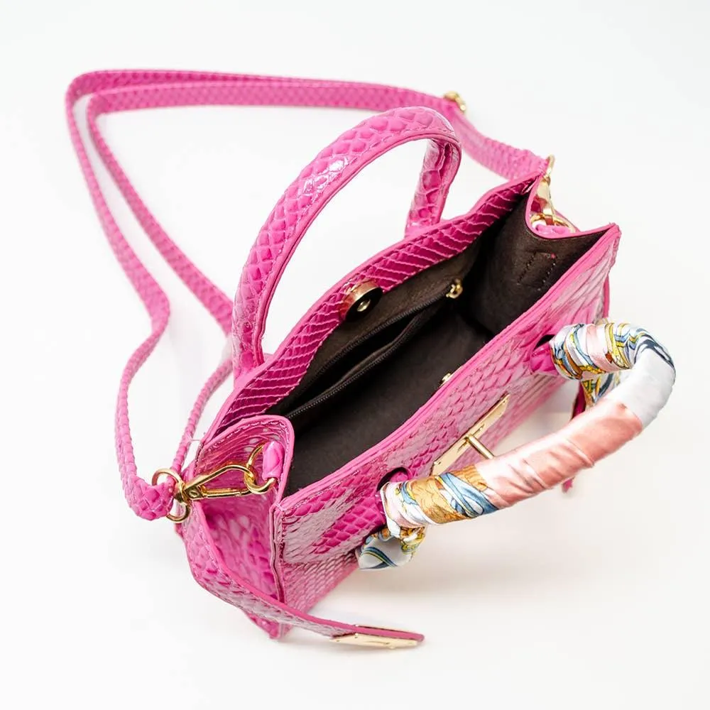 Crocodile Scarf Handbag: Hot Pink