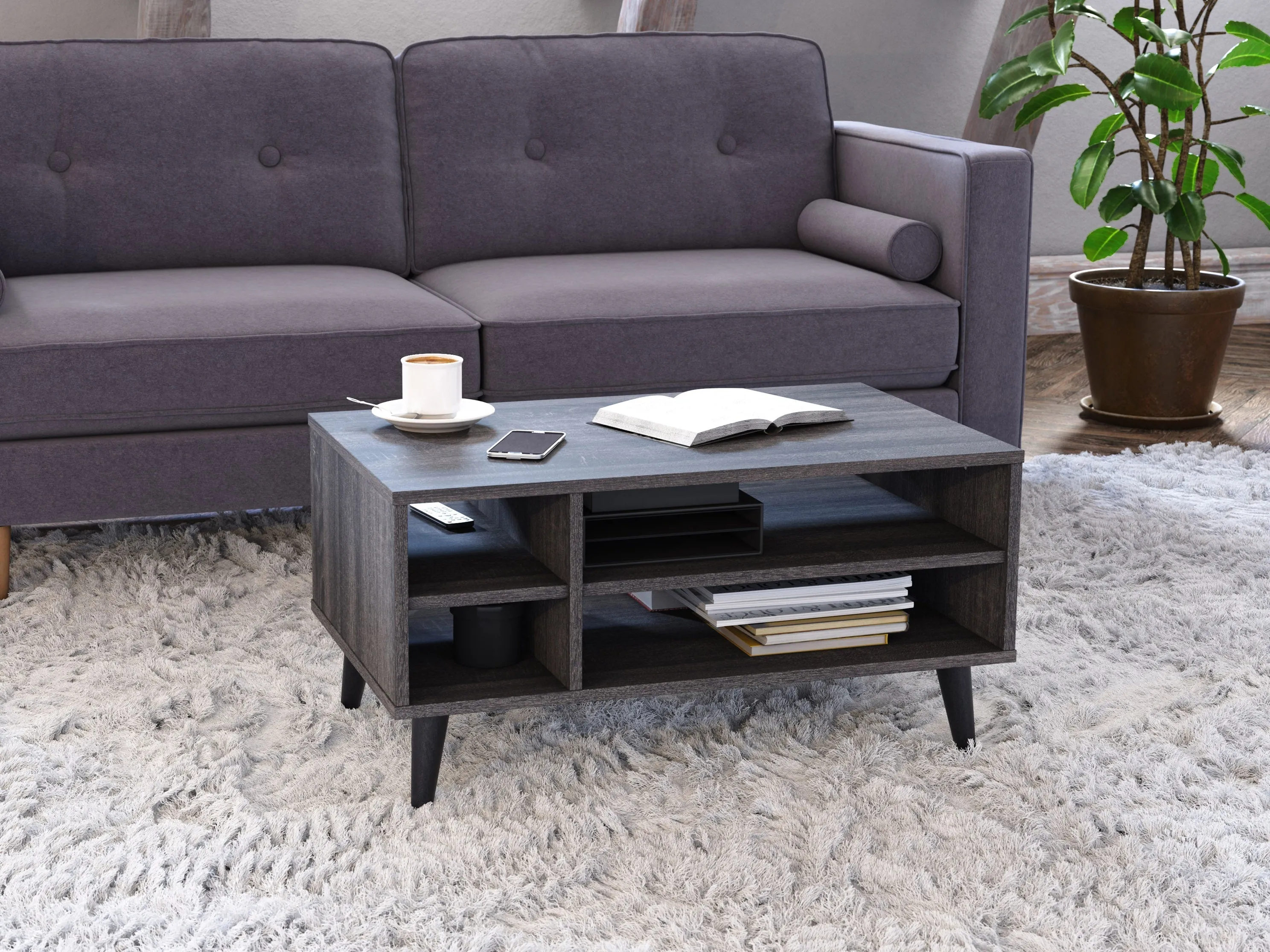 Dark Grey Rectangle Coffee Table with Storage