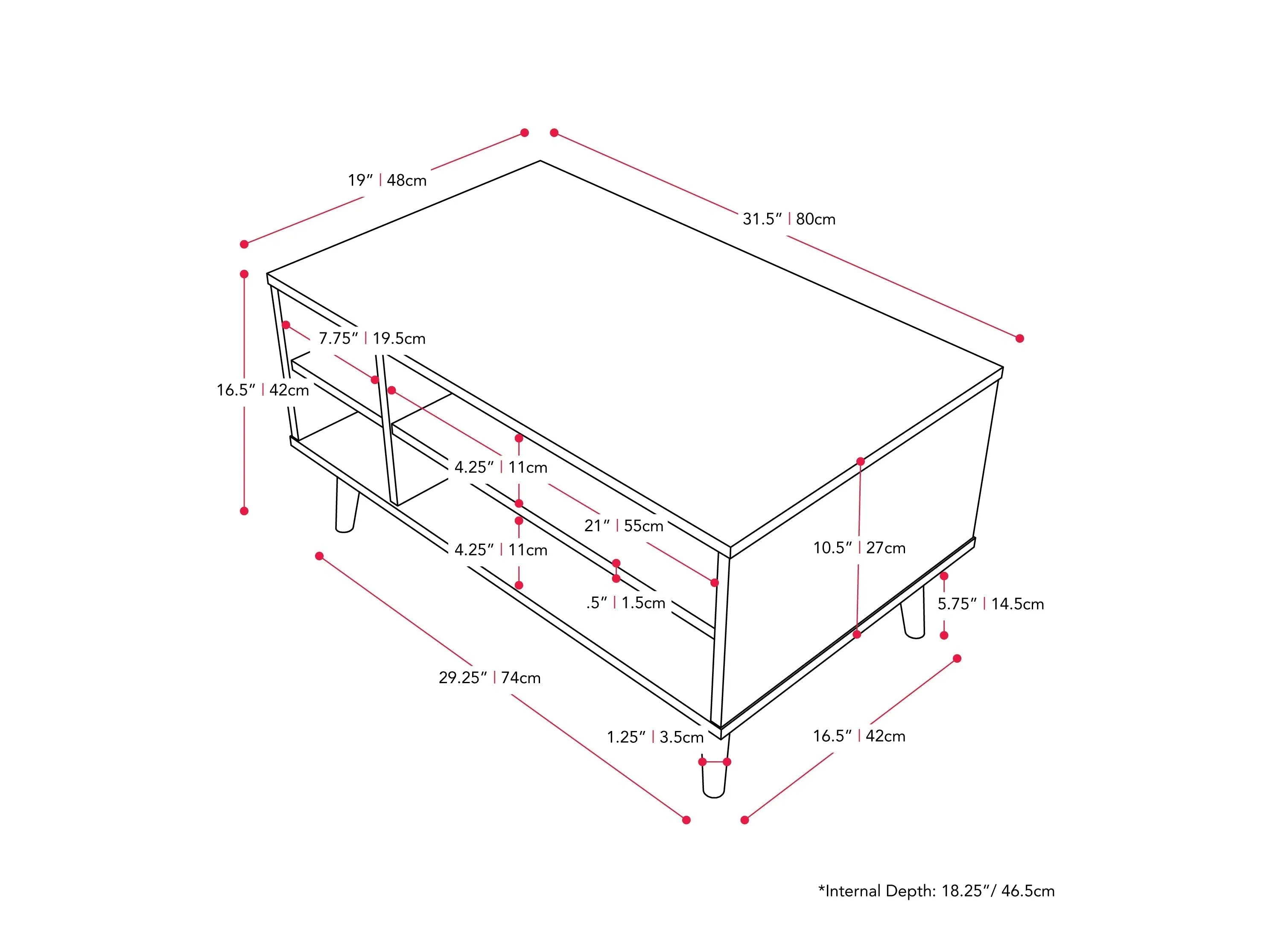 Dark Grey Rectangle Coffee Table with Storage