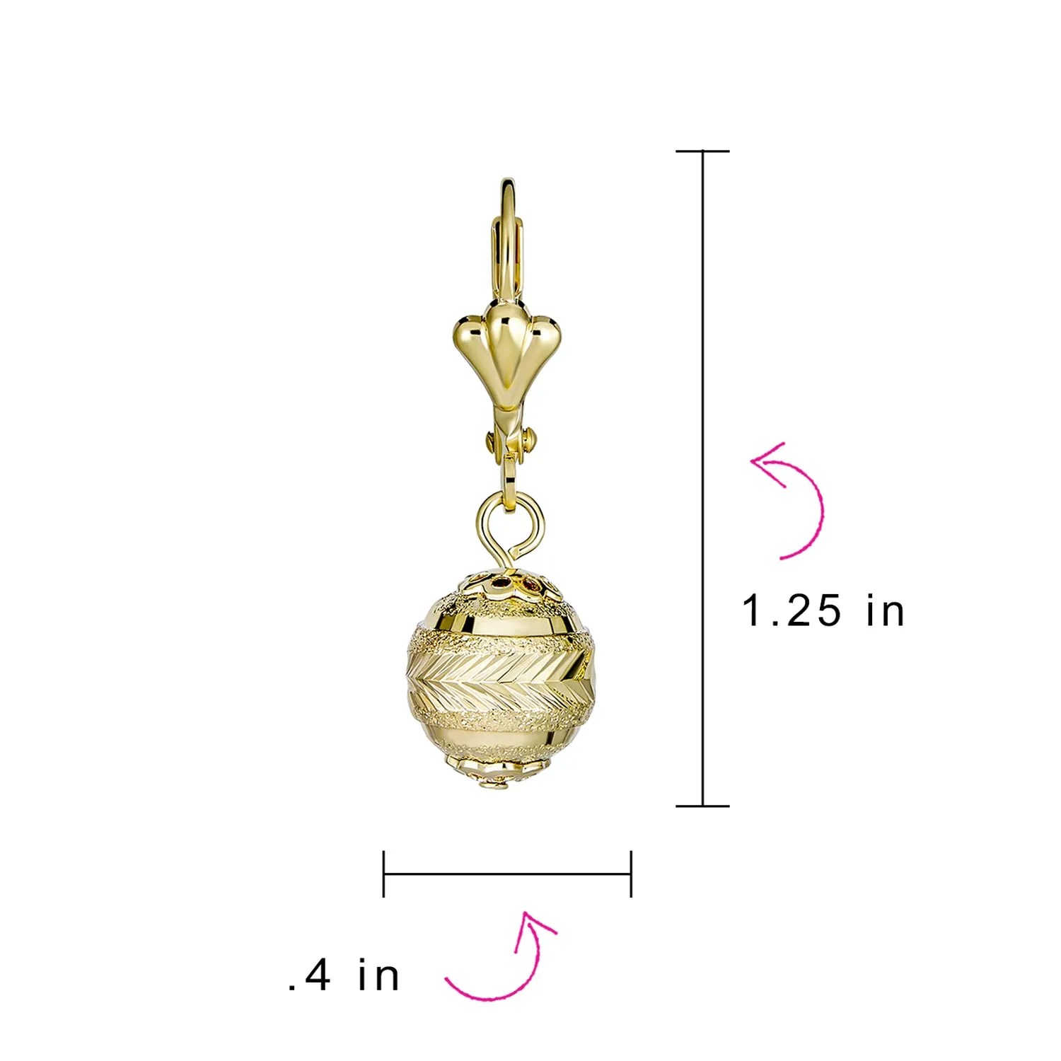 Diamond-Cut Spheres Leverback Drop Ball Earrings Gold Plated 6-12MM