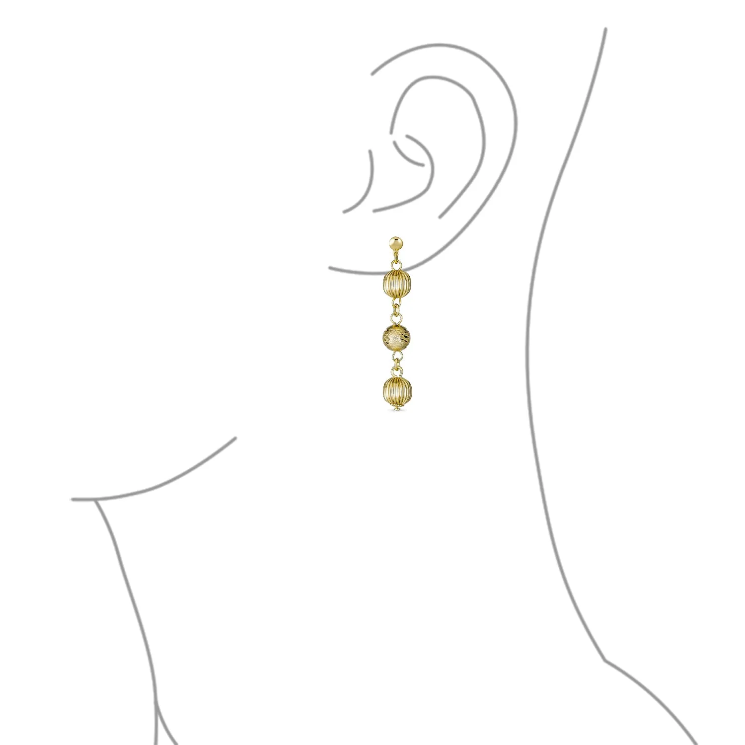 Diamond-Cut Spheres Leverback Drop Ball Earrings Gold Plated 6-12MM