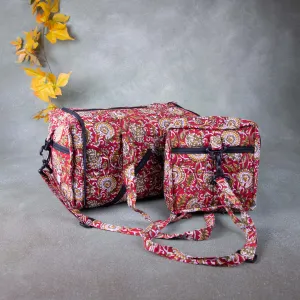 Expandable Travel Bag Red Colour with Mustard Prints.