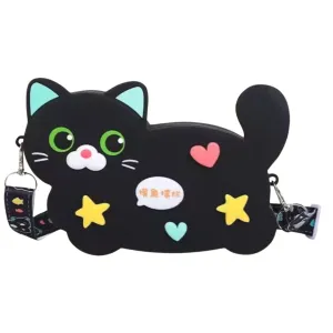 Heart and Star Kawaii Cat Purse - Black