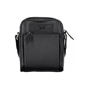 La Martina Black Leather Men Shoulder Bag