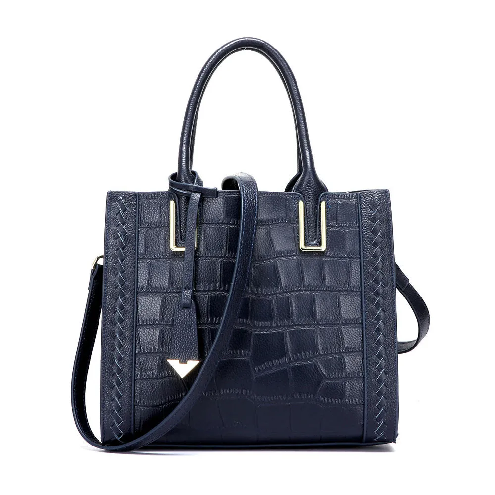 Large Leather Crocodile Pattern Handbag