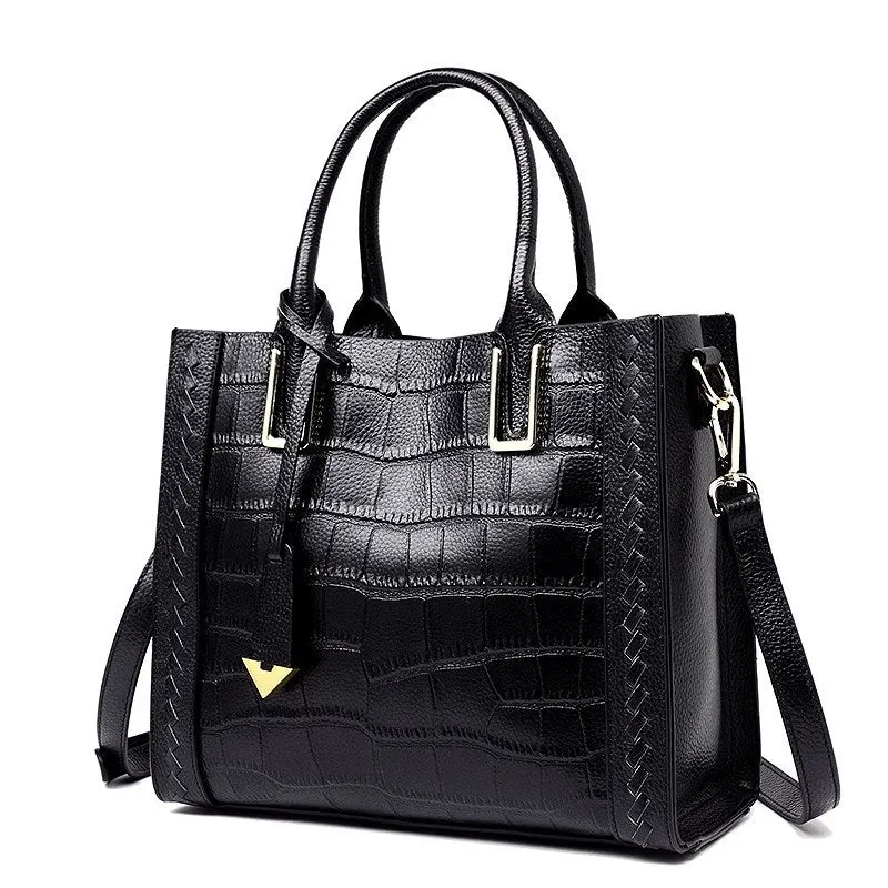 Large Leather Crocodile Pattern Handbag