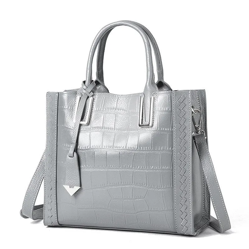 Large Leather Crocodile Pattern Handbag