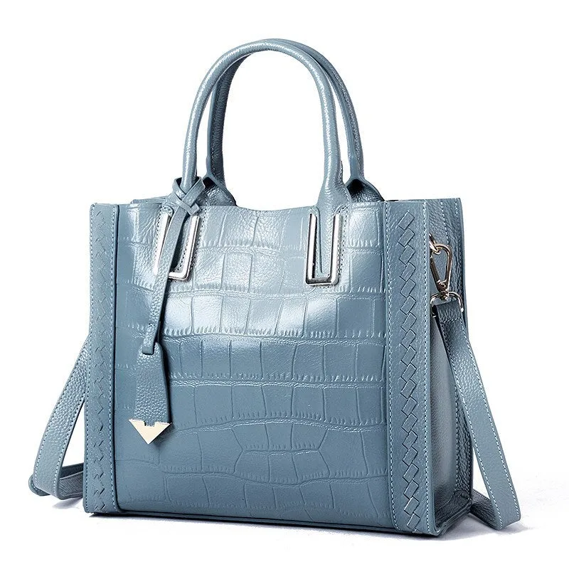 Large Leather Crocodile Pattern Handbag