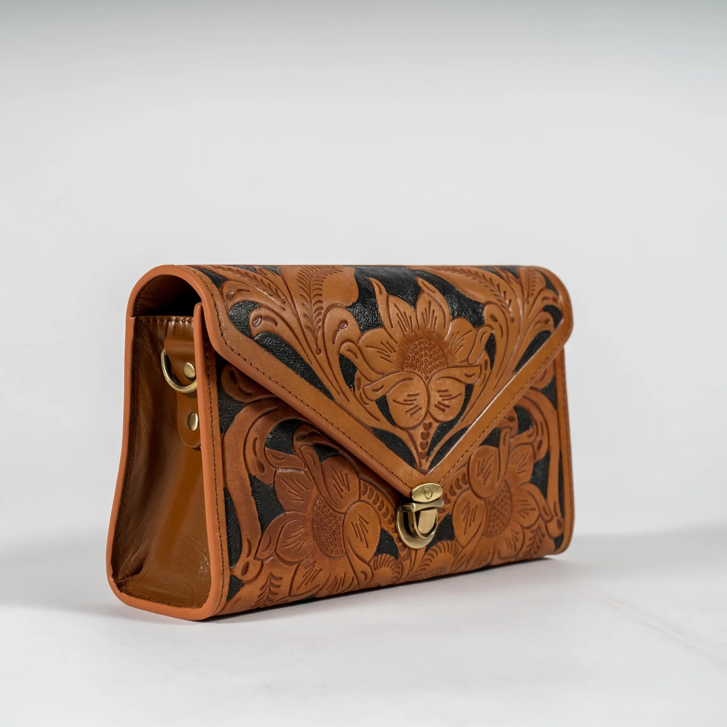 Light Brown Hand-Tooled Leather Bag