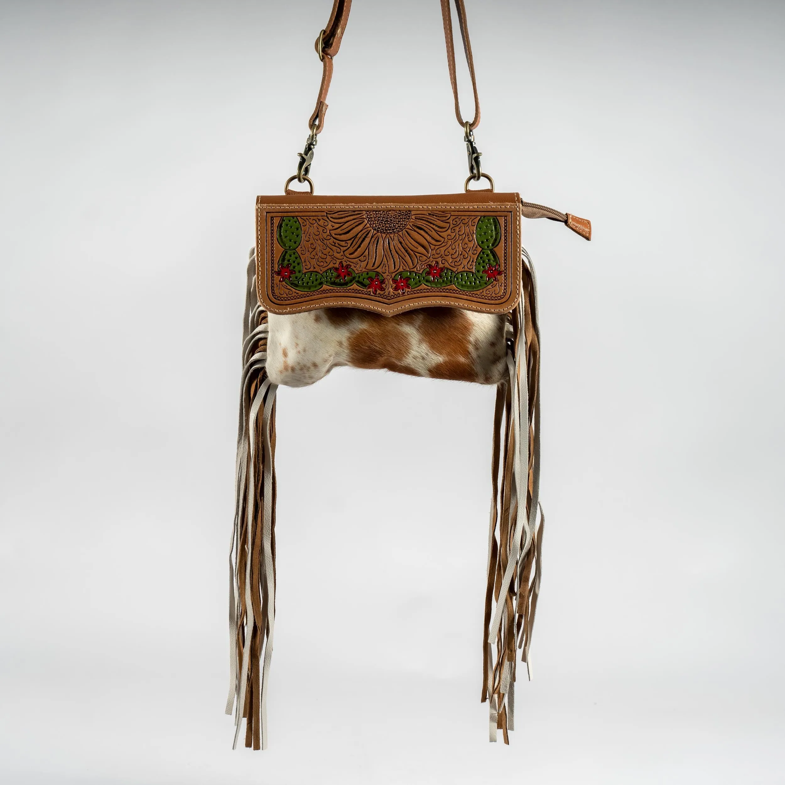 Prickly Pear Hand-Tooled Fringe Bag