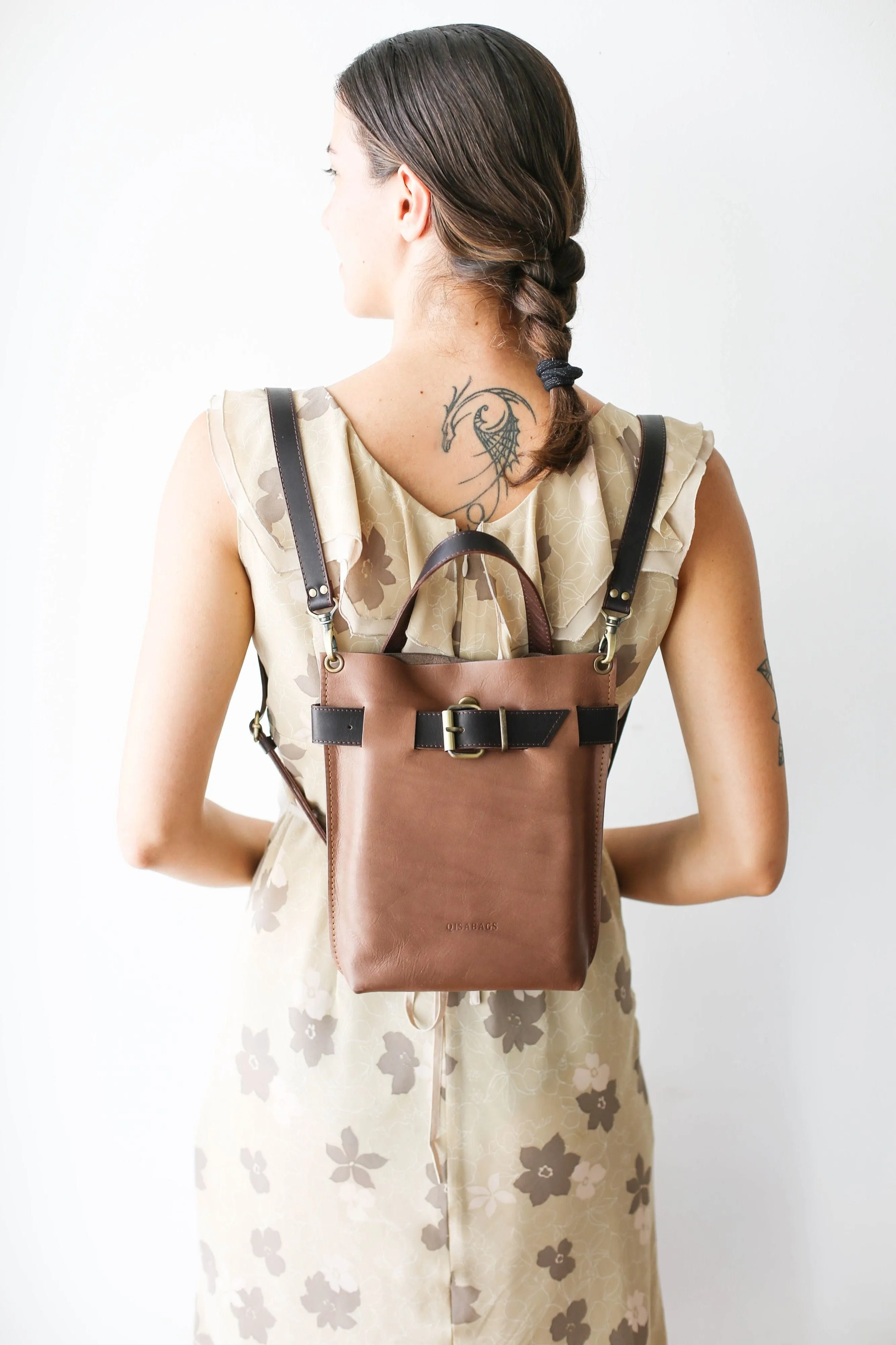 Taupe Mini Leather Backpack (dual color)