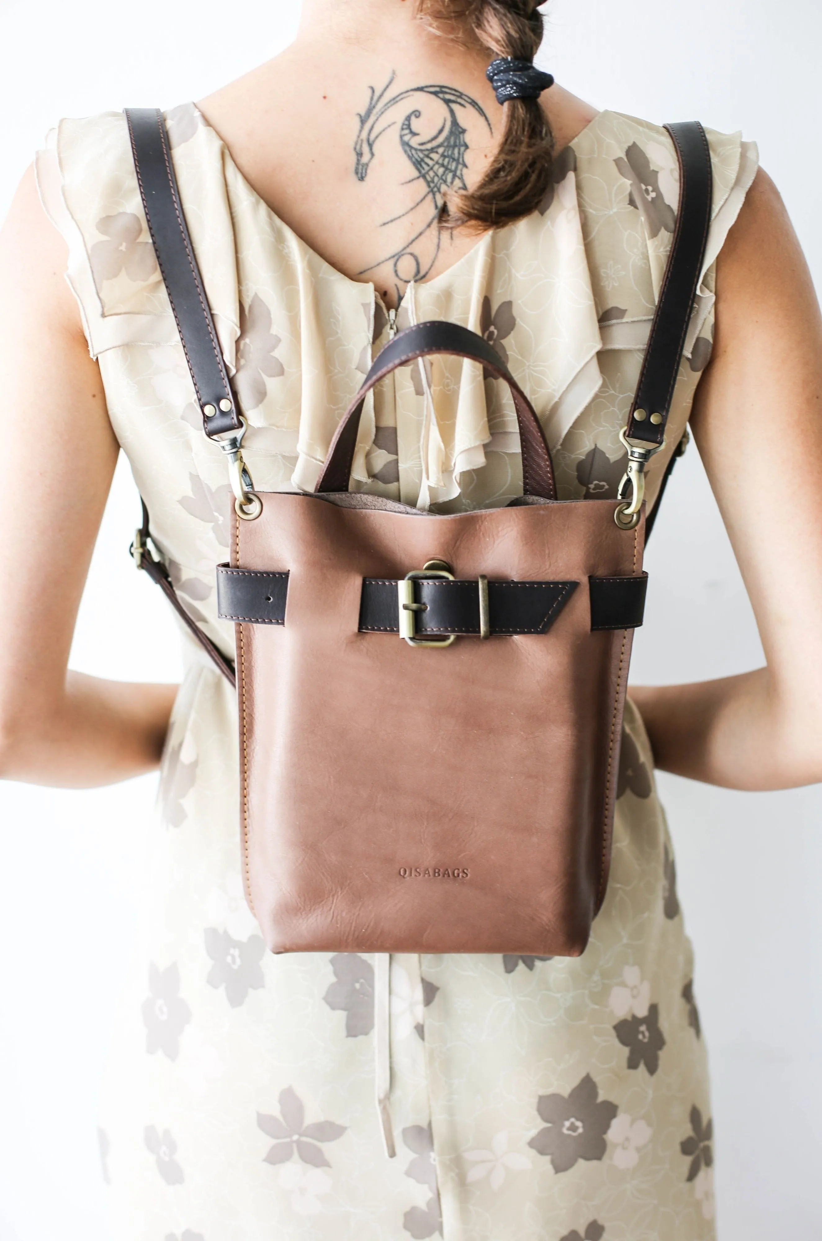 Taupe Mini Leather Backpack (dual color)