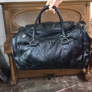 Vintage 80s Black Patchwork Vegan Duffle Bag