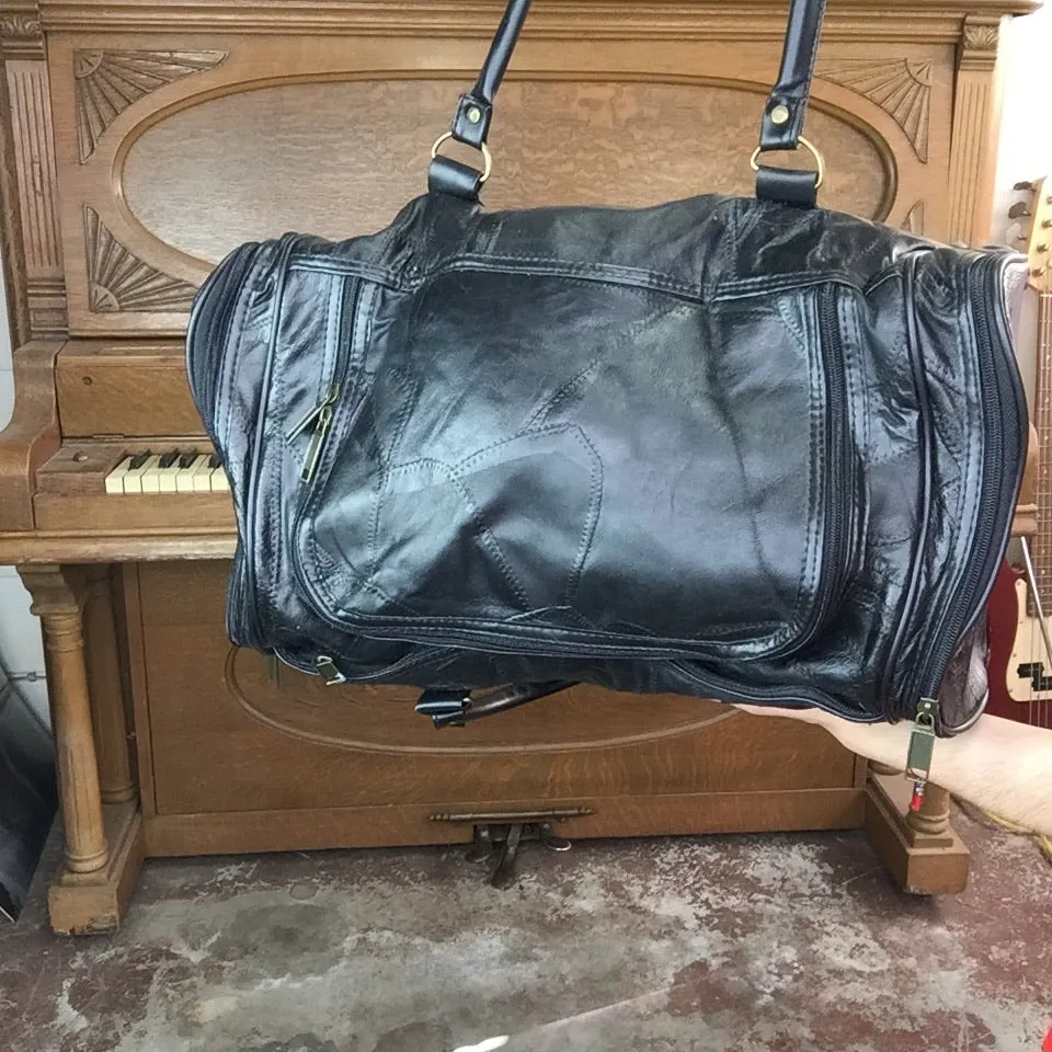 Vintage 80s Black Patchwork Vegan Duffle Bag