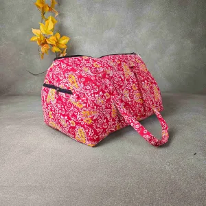 Weekender Travel Bag Red Colour with Yellow and White Flower Design.